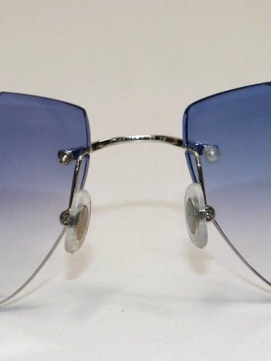 Cartier Glasses Diamond-Cut CT00920 002 Silver Frames / Sky Blue Glass Men*READ* main image 4
